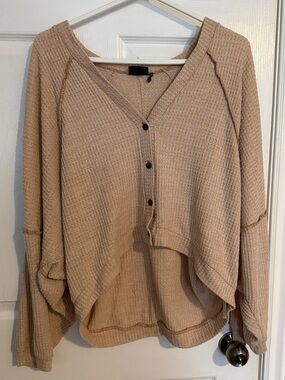 Urban Outfitters Taupe Waffle-Knit Button-Front Sweater